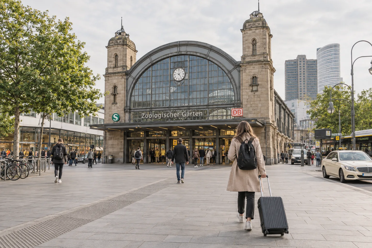Zoologischer Garten station with travellers and luggage outside